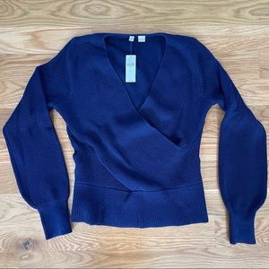Anthropologie Wrapped V-Neck Sweater, Blue